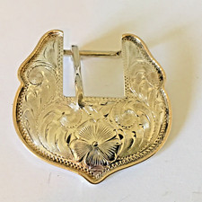 .8  Sterling Silver Western Belt Buckle Floral Engraved Mexico signed BC 22.9g