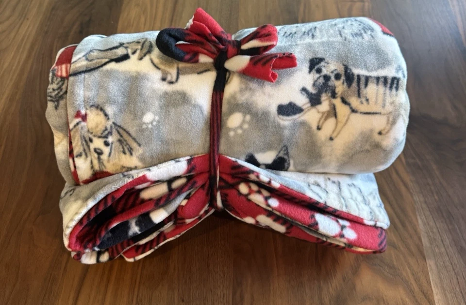 Tiro polar reversible de doble capa para razas de perros 68x57 con correa, espalda a cuadros roja Foto 2 de 4