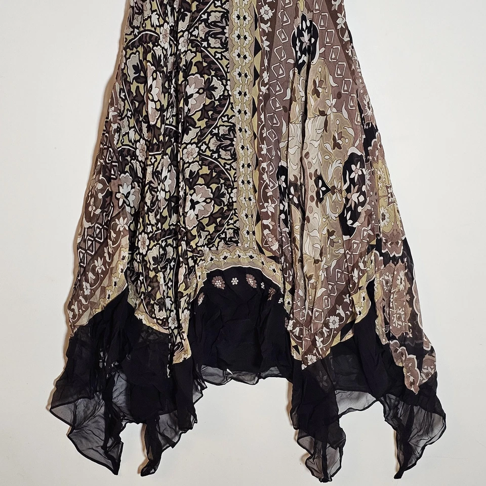 Vestido Sangría Mujer 8 Negro Marrón Seda Halter Pañuelo Dobladillo Cóctel Acanalado Foto 3 de 4