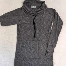 Athleta Cowl Neck Cozy Karma Wms XXS Sweatshirt Gray Thumbholes Kangaroo Pocket