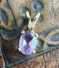 14K Yellow Gold Delicate Natural Amethyst Diamond Accent Pendant