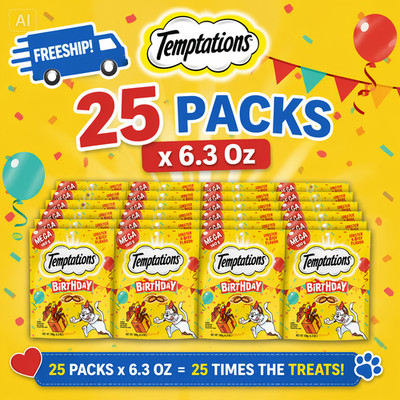 25 PAcks -Temptations  Birthday Adult Cat Treats - Lobster & Beef
