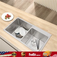 Multi-functional Over-mount Kitchen Sink Dual Bowl Stainless Steel Sinks Fixture