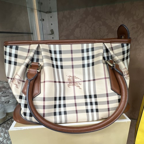 Burberry Medium Shoulder Satchel Leather Bag Nova Check Brown Used