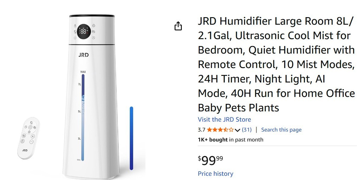 W Remote Control/10 Mist Modes/24 Hr Timer/ai