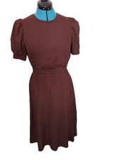 MINKPINK Hepburn Midi Dress Chocolate Brown Puff Sleeve Open Back Cross Back