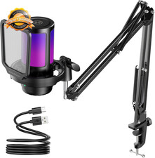 USB Gaming Microphone Condenser Noise Cancellation RGB Boom Arm Black