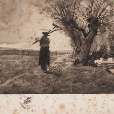 Gustave Taverne Bauer Heuernte französisch sign Radierung nach Emil Adam 19 Jhd