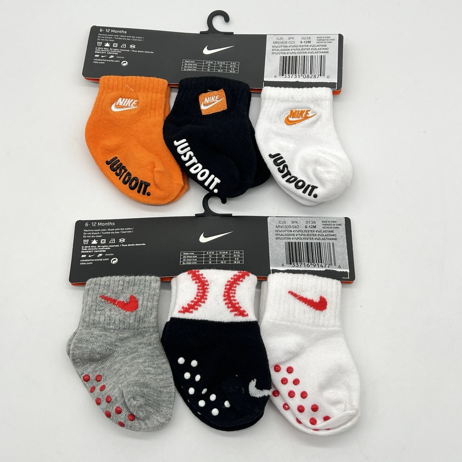 Nike Baby Grippy Socks 6-Pack – Sports Baseball Just Do It – Size 6-12M
Opens in a new window or tab