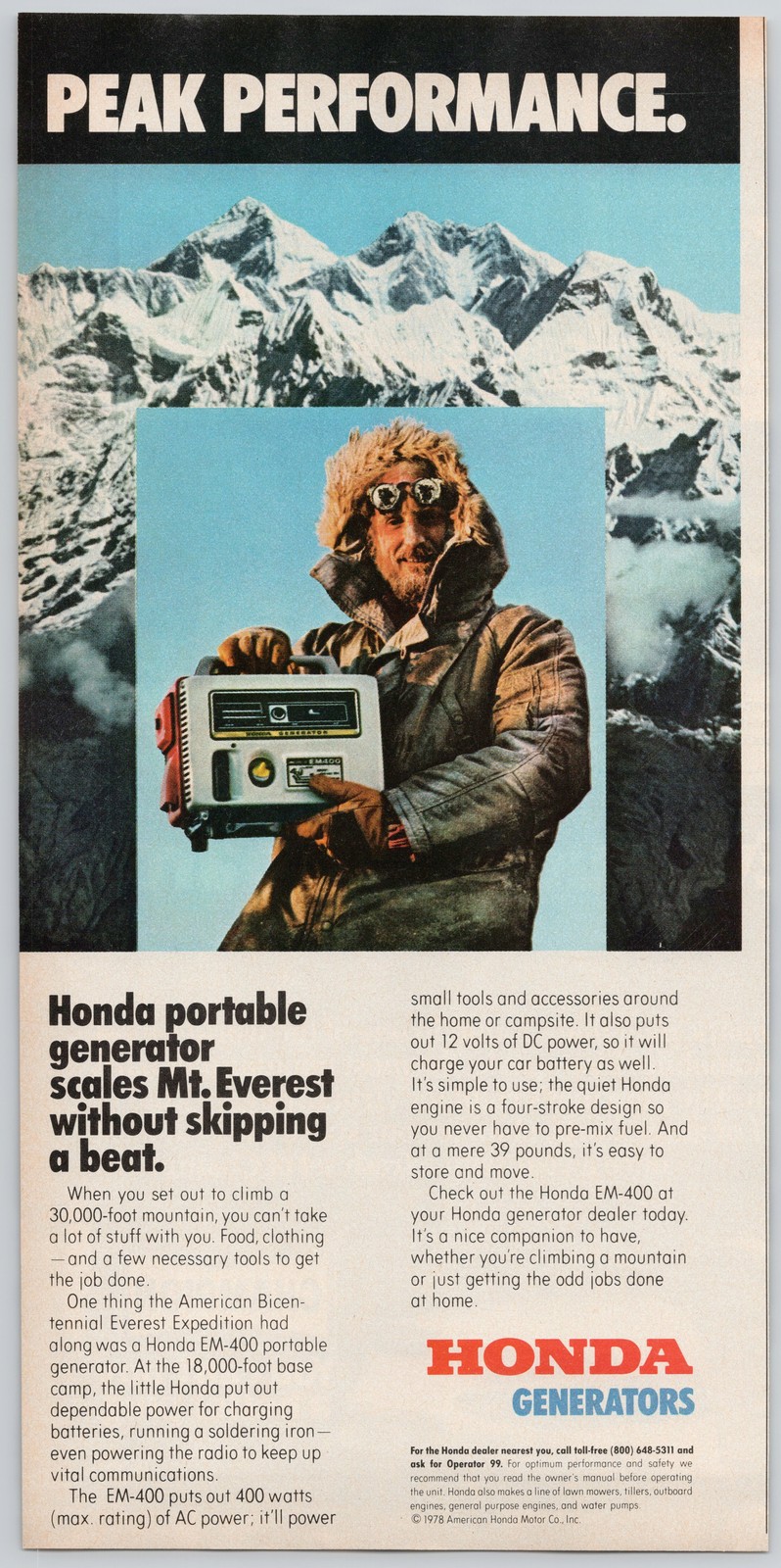 Everest Expedition 400 Watts Portable 1978 Print Ad
