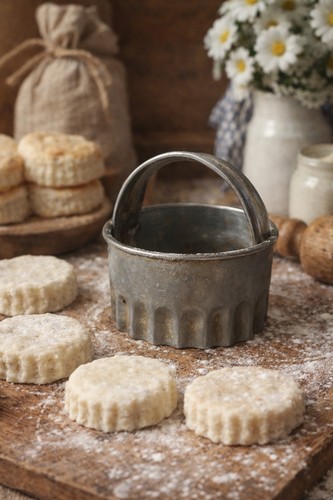 Metal Fluted Biscuit Cutter w/ Handle Round Pastry Dough Cutter Farmhouse Rustic