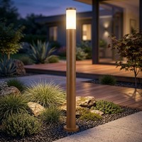 AußEnleuchte Stehlampe Standleuchte Holzoptik Edelstahl Opal Wegeleuchte E27