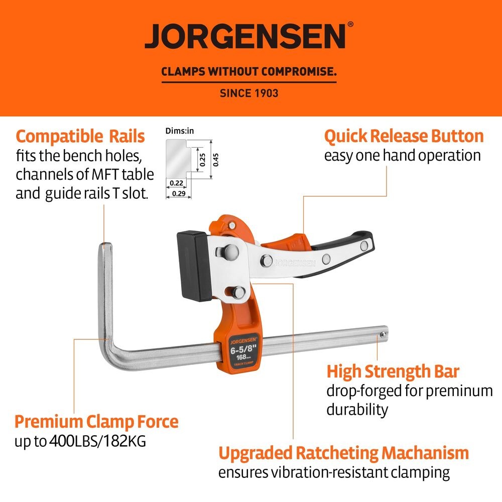 Jorgensen 2PC 6-5/8" Ratcheting Table Clamp Quick Release Track Saw Clamp 400lbs