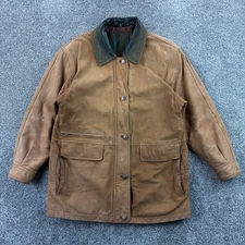 Vintage Mixed Blues Leather Chore Jacket Mens Medium Brown Field Coat Barn Long