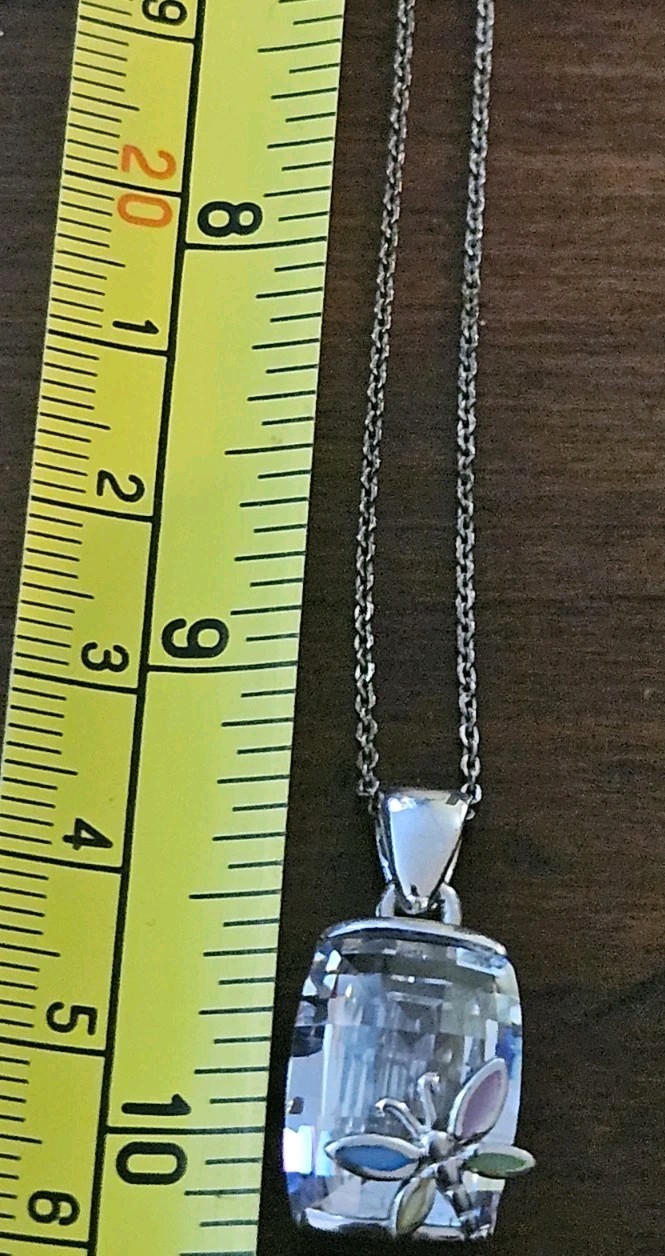 925 Rectangle Crystal Colored Stone Butterfly Nec… - image 3
