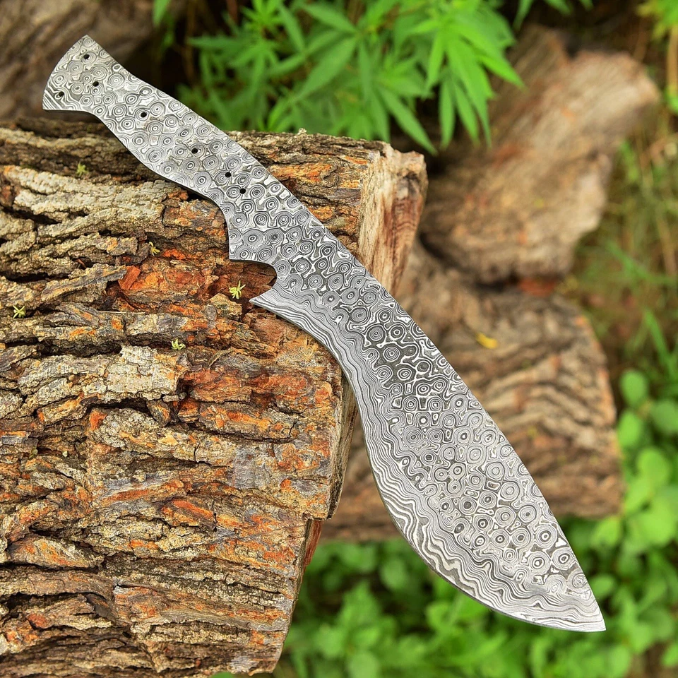 DAMASCUS KUKURI FULL TANG DAMASCUS STEEL HUNTING TRACKER SURVIVAL KUKRI BLANK BLADE KNIFE X535