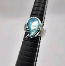 Teardrop Shape Sterling Silver Blue Cabochon Glass Stone Hammered Ring Sz 7.5