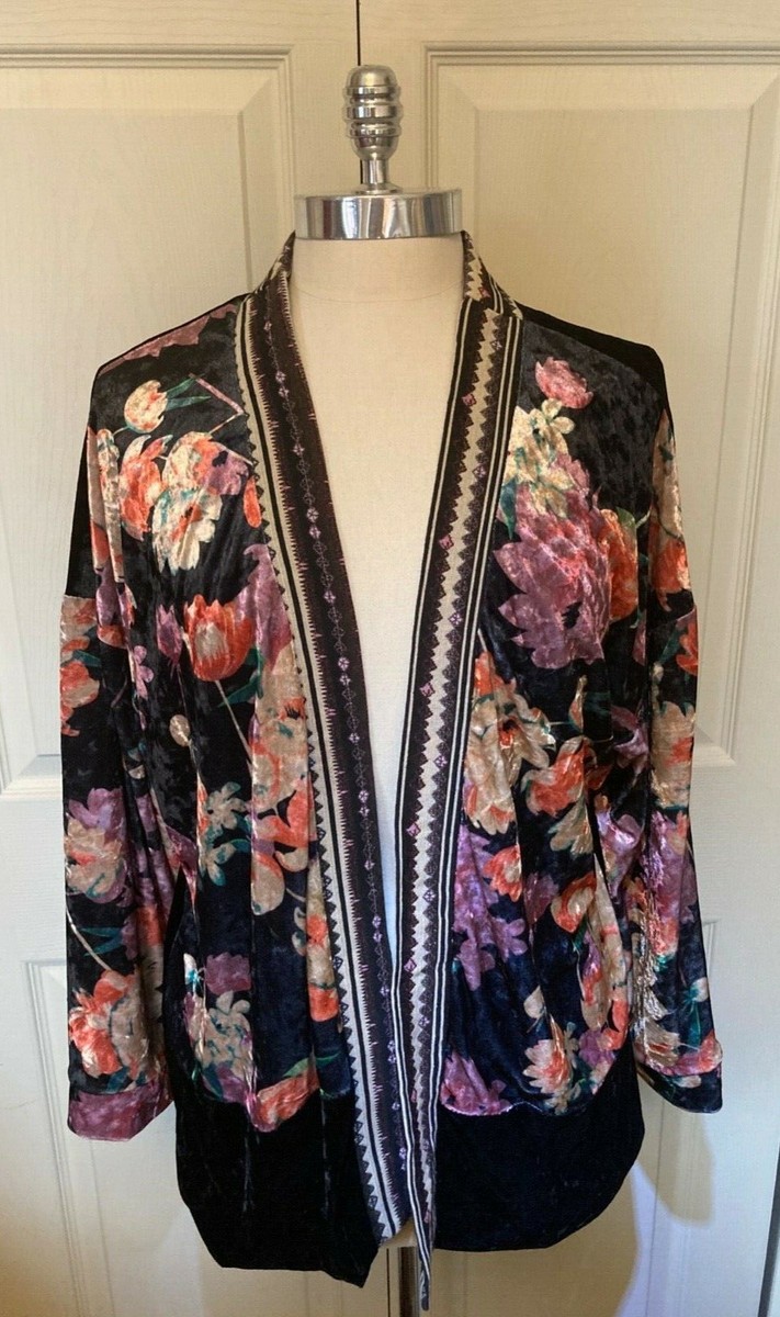 Loveriche Calliope Boho Festival Velour Floral Kimono Jacket Drop