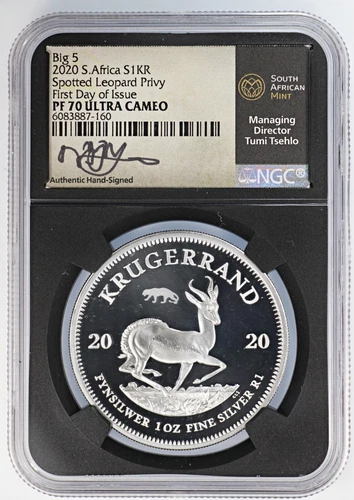 2020 South Africa Krugerrand S1KR LEOPARD Privy NGC PF 70 UC FDOI Tumi Tsehlo