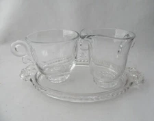 Vntg Heisey Glass Lariat Pattern Open Sugar Creamer and Duncan & Miller Tray Set