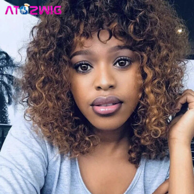 Mixed Brown Color Brazilian Remy Human Hair Curly Hair Wig with