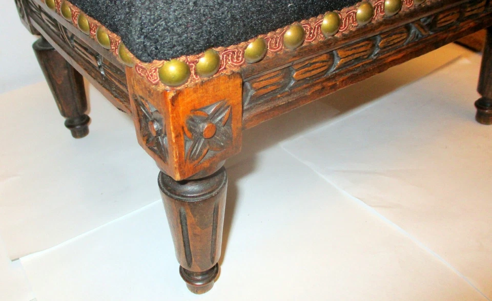 Antiguo REPOSAPIÉS FRANCÉS Luis XVl Madera Tallada De Colección Reposapiés Cañas Foto 4 de 4