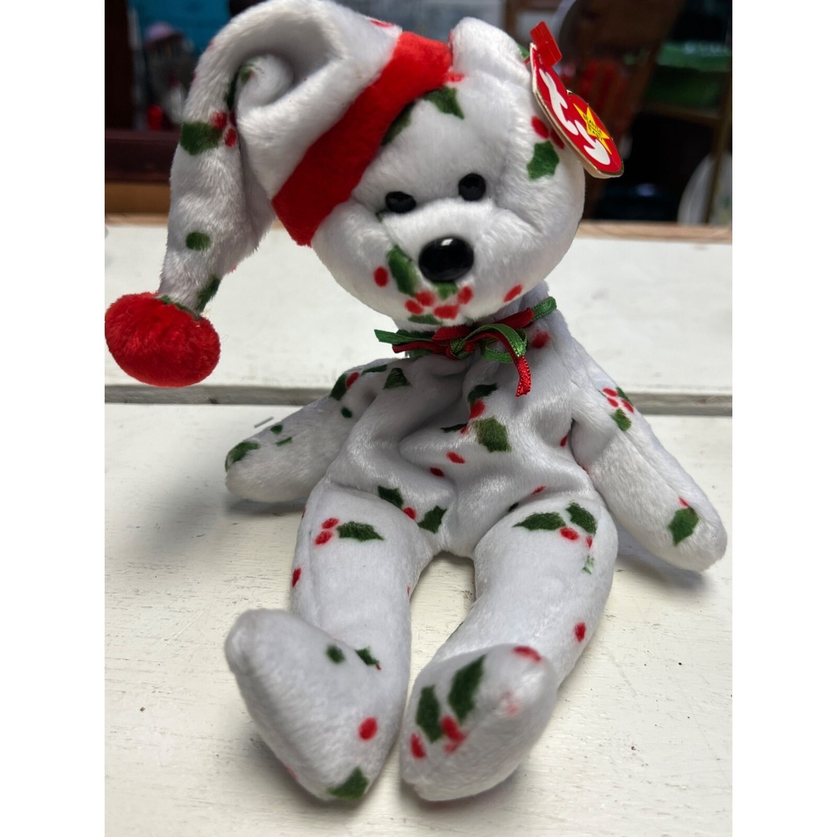 TY Beanie Baby 1998 Holiday Teddy White 9