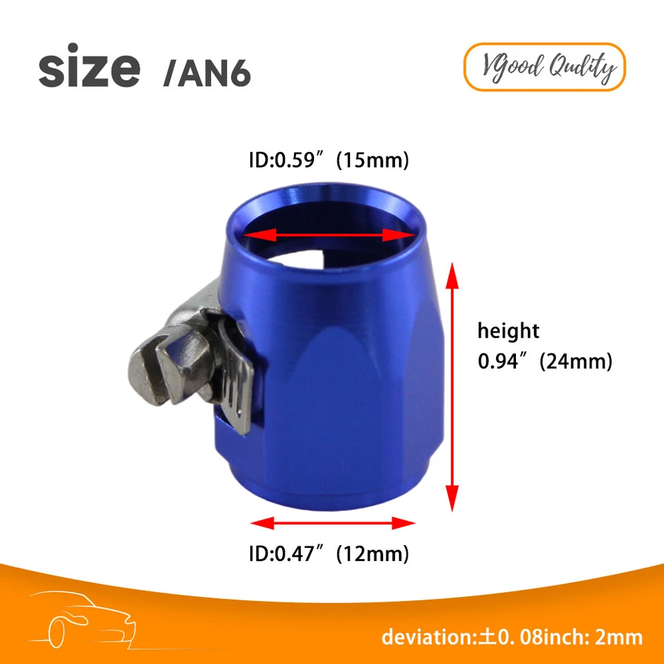 4PCS 6AN AN6 16 mm ID Fuel Hose Line End Cover Clamp Finisher Fitting Blue - Изображение 4 из 4