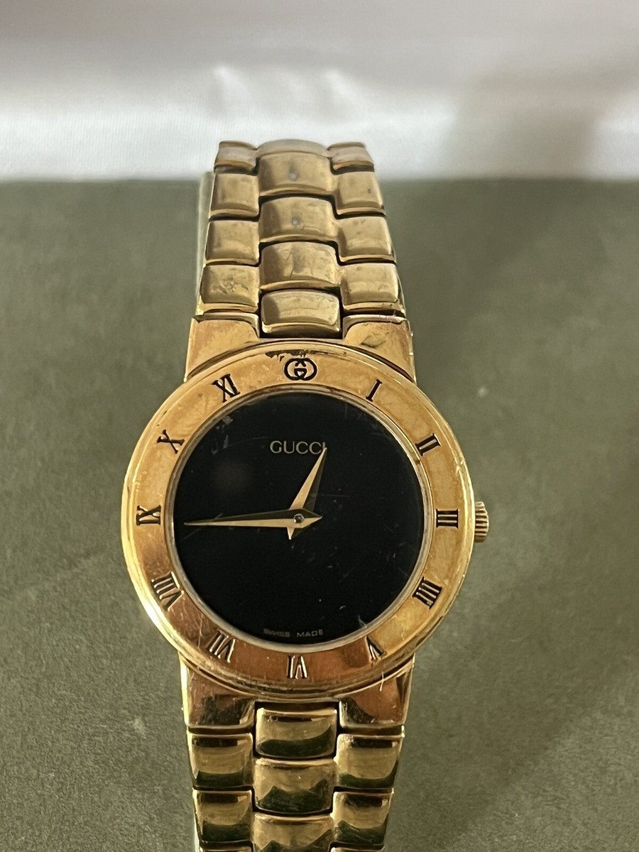 Vintage GUCCI Ladies Watch 3300.2 L 18K Gold Plated Black Vintage GUCCI Ladies Watch 3300.2 L 18K Gold Plated Black