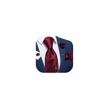 Silk Ties for Men Necktie and Lapel Pin Brooch Set Formal Woven 09 Burgundy