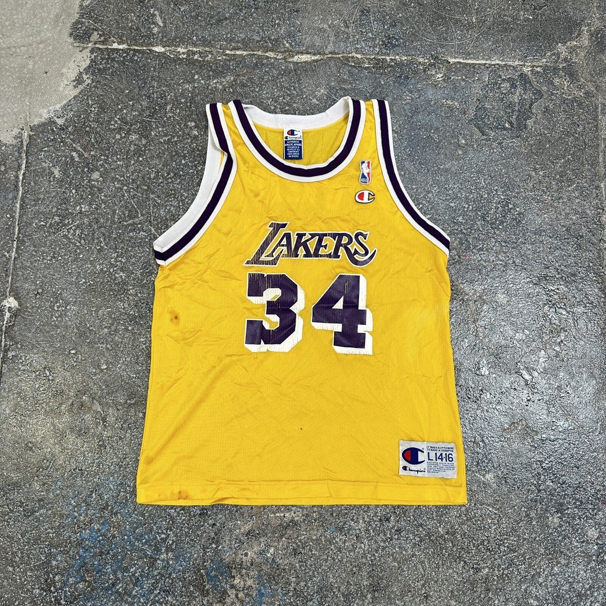 Vintage Champion Lakers Jersey Youth Shaq NBA 90s #34 Size L 14-16