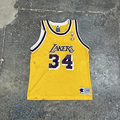 Vintage Champion Lakers Jersey Youth Shaq NBA 90s #34 Size L 14-16