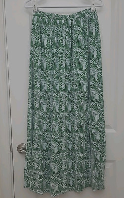 Francesca's Mi Ami Women's Maxi Skirt Sz S Green Boho Tropical Slit BAck Zip