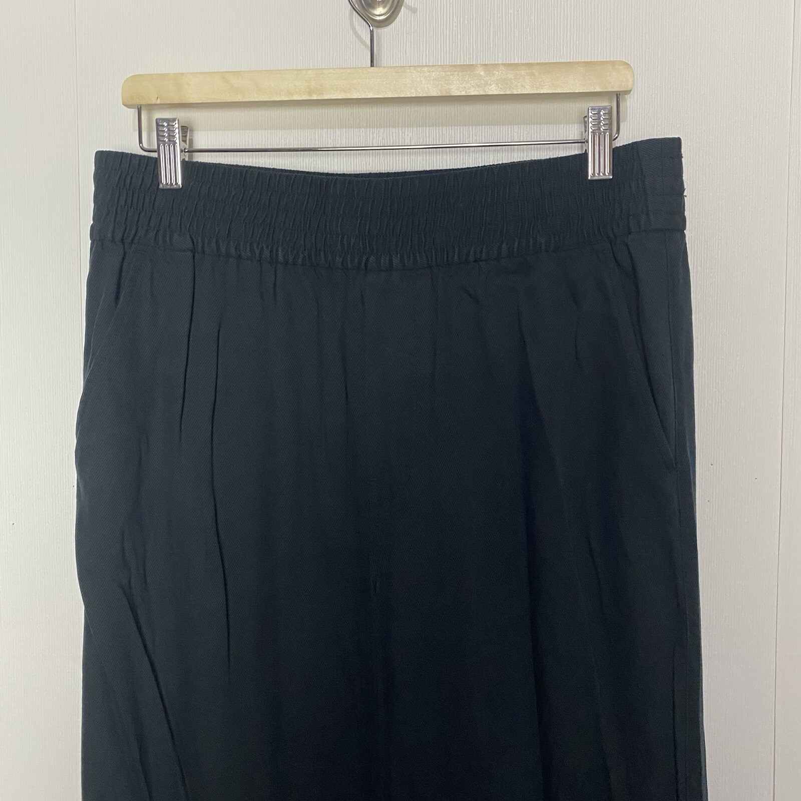 ALTRA Madewell Pantalone donna nero gamba larga pull on misto viscosa taglia large.