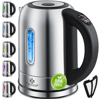 KESSER® Wasserkocher 2200W Teekocher Edelstahl-Wasserkocher 1,7L Kabellos LED