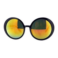 Women's Sunglasses Oversized Round Circle Black Frame Orange Mirror Lens UV400