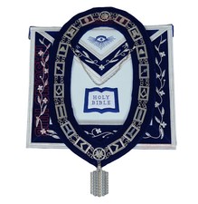 Masonic Blue Lodge Officer 100 Lambskin Apron - CHAPLAIN  Chain Collar