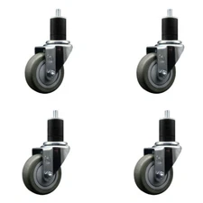 3.5 Inch Gray Poly Wheel Swivel 1-3/4 Inch Expanding Stem Caster Set SCC