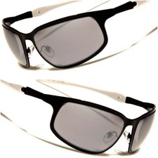 Mens Sporty Designer Stylish Black Mirrored Lens Rectangle Wrap Sunglasses