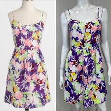 Women's J. Crew 10 Floral Strappy Purple Pink Seaside Cami Shift Pleated Dress
