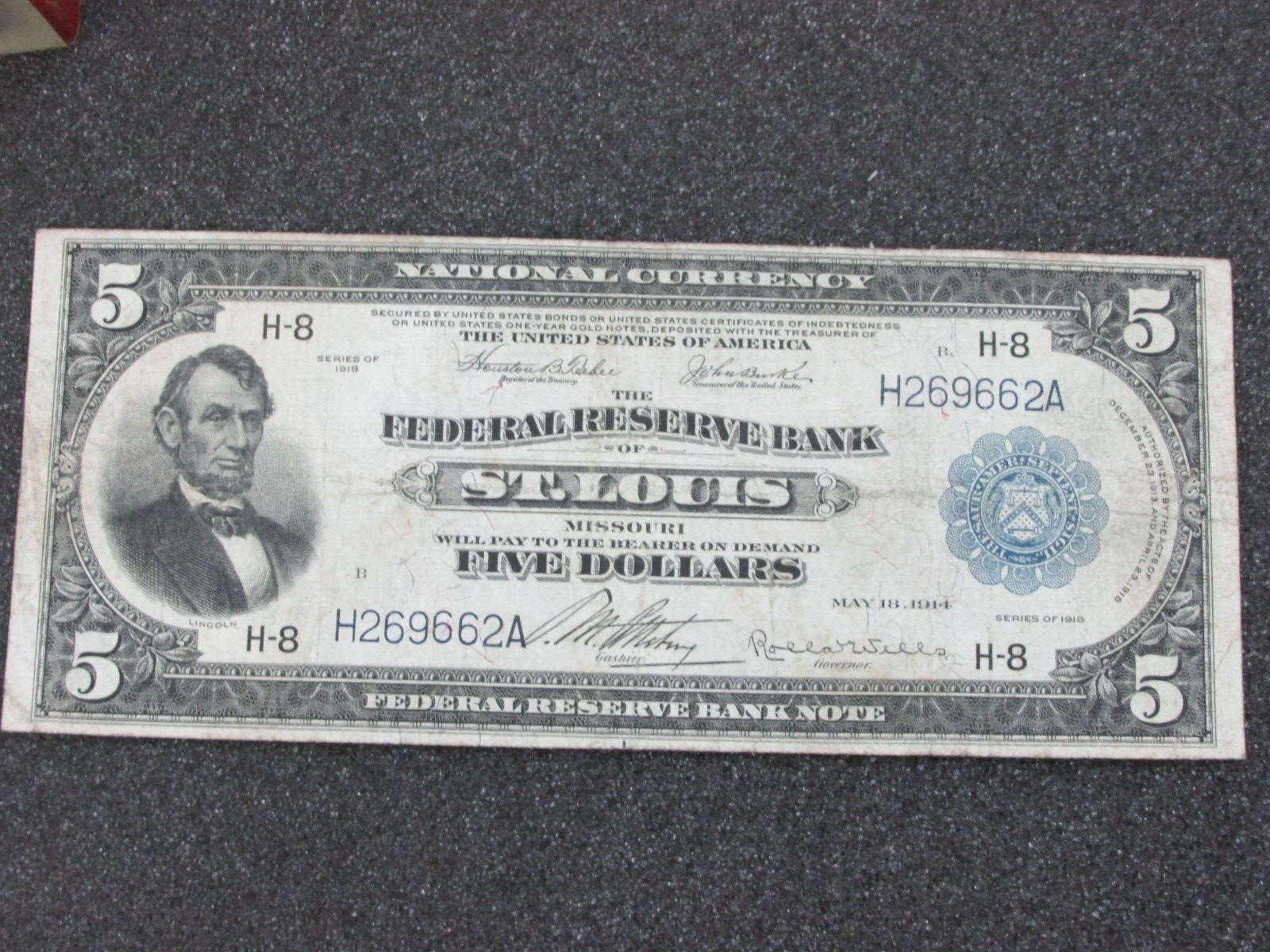 1914 $5 National Currency Federal Reserve Bank of St. Louis FR796 Q4KF |  eBay