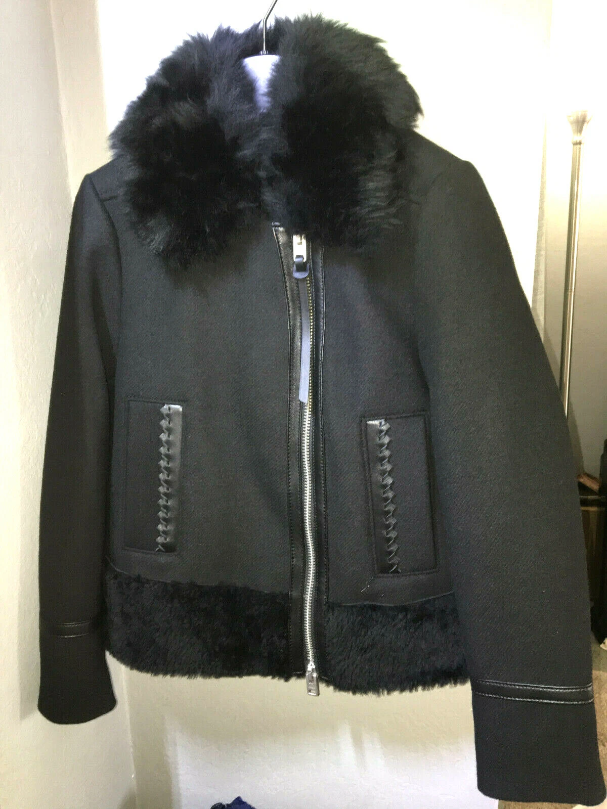 COACH DONNA LANA SHEARLING CAPPOTTO GIACCA FINITURE PELLE DONNA XS extra small $1098