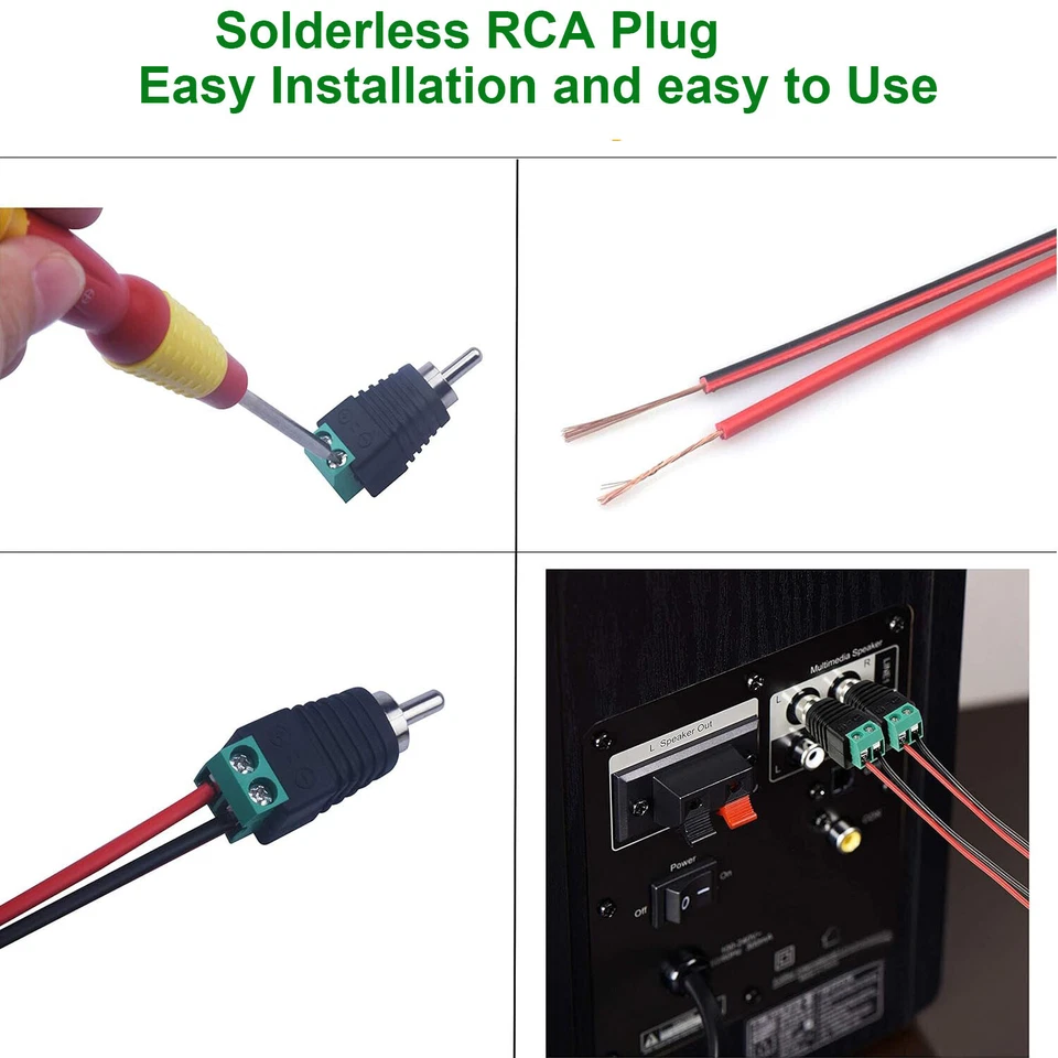 100pcs Phono RCA Male Plug To AV Screw Terminal Solderless Connector CCTV Video - Image 4 of 4