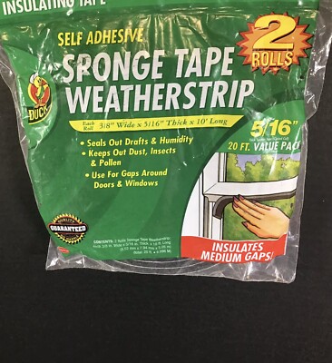 Duck Self Adhesive Sponge Tape Weather strip 20 Feet Long USA NEW
