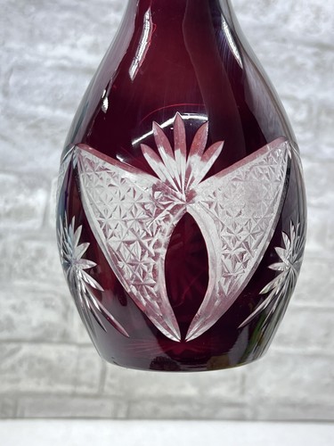 Vintage Bohemian Cranberry Crystal Cut To Clear Decanter 13.5” - Picture 5 of 6
