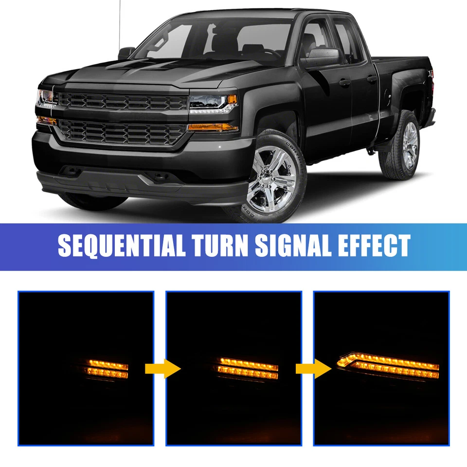 Flaw Headlights For 2016-2018 Chevy Silverado 1500 LED Sequential Projector Lamp - Image 2 of 4