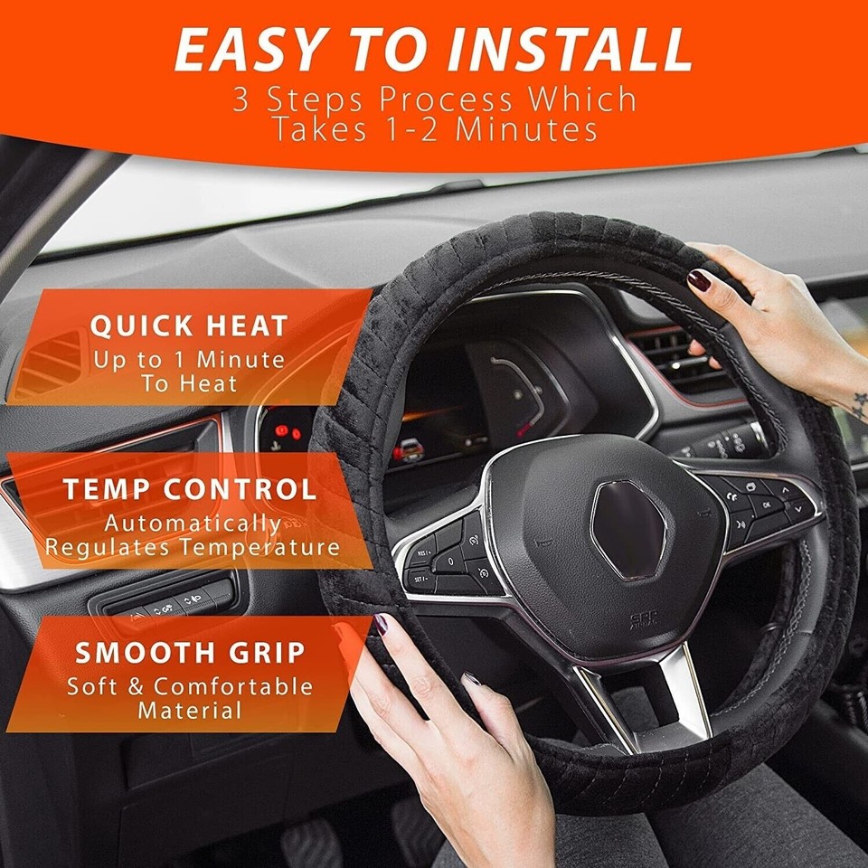 Car Heated Steering Wheel Cover Tangle Free heated Hand warmer