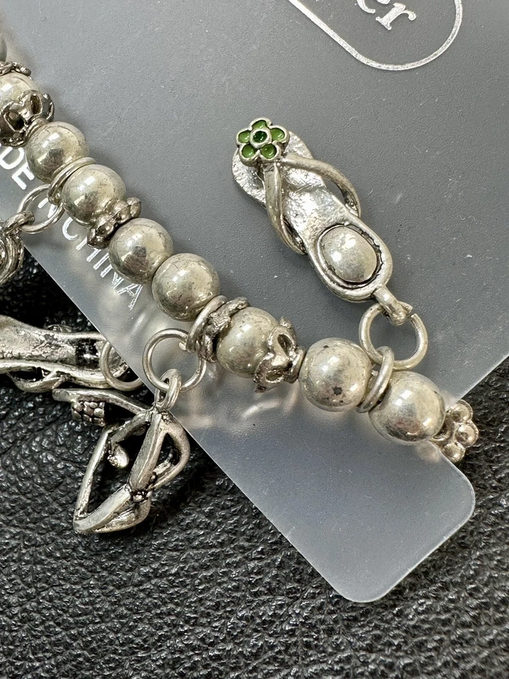 Pulsera Pugster colgante tono plata dijes elásticos para mujer totalmente nueva Foto 2 de 2