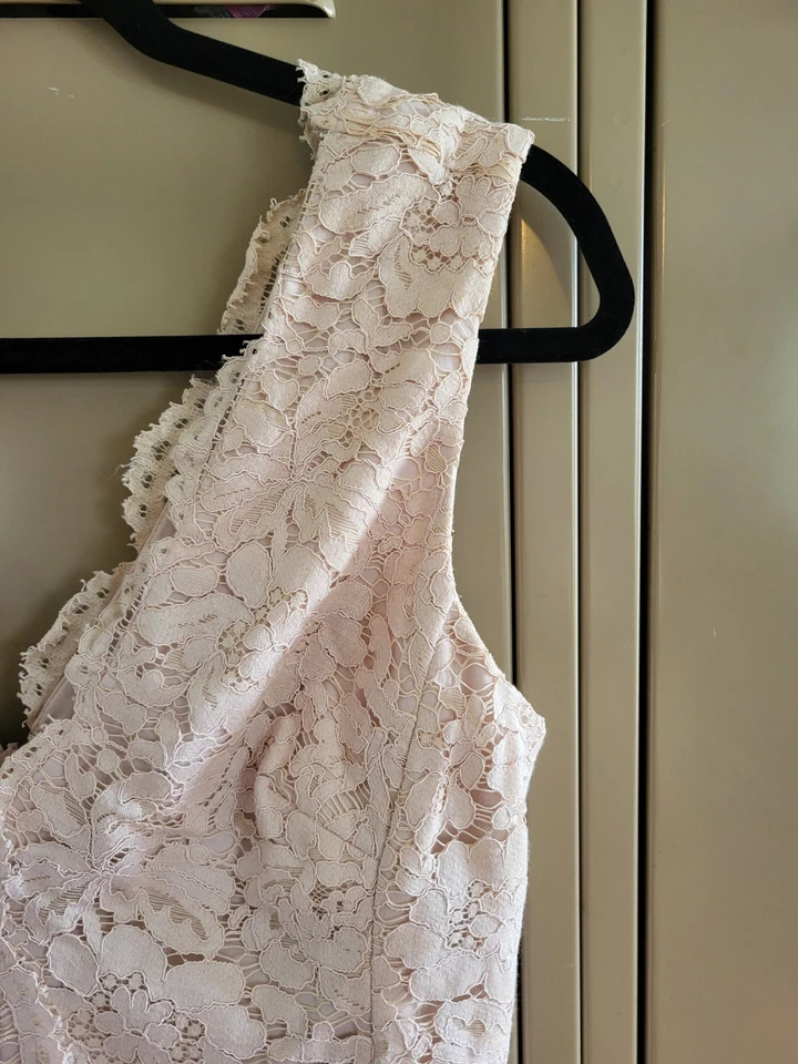 Vera Wang Dusty Pink Double V-Neckline Lace Knee Length Dress Size 10 - Image 4 of 4