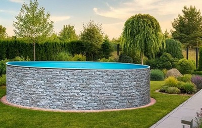 Stahlwandpool Pool Steinoptik 4,0 x 1,20 m rund Swimmingpool Rundpool